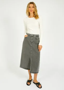 Selected Femme SLF Krista Gerda Denim Skirt in Light Grey