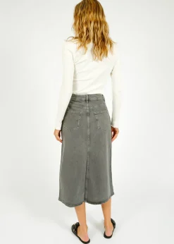 Selected Femme SLF Krista Gerda Denim Skirt in Light Grey