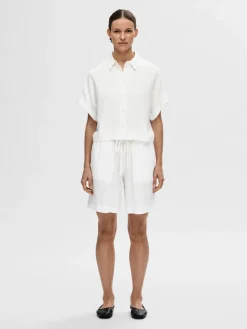 Selected Femme SLF Linnie Linen Shorts in White