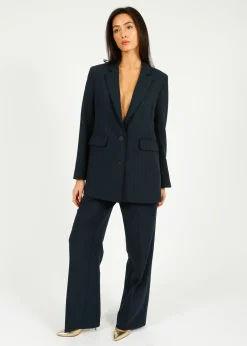 Selected Femme SLF Rita Wide Pant in Dark Sapphire Pin Stripe