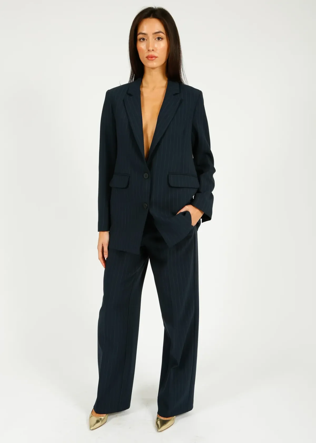 Selected Femme SLF Rita Wide Pant in Dark Sapphire Pin Stripe