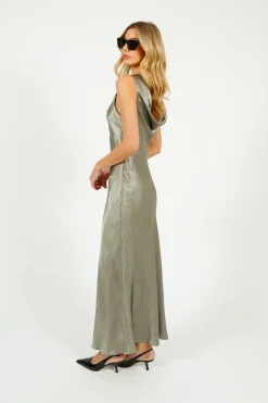 Selected Femme SLF Selene Cowl Back Midi Dress in Vetiver