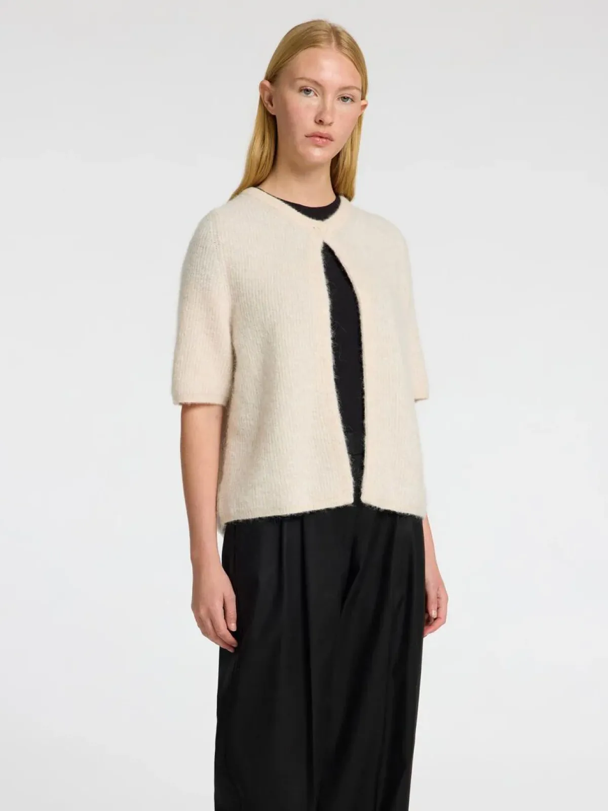 Selected Femme SLF Sia Ras SS Rib Knit Cardgan in Birch