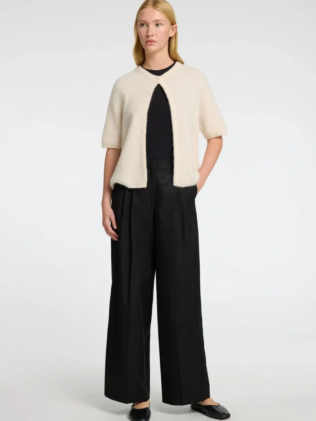 Selected Femme SLF Sia Ras SS Rib Knit Cardgan in Birch