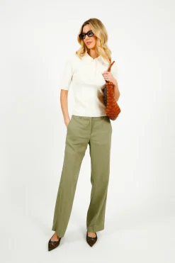 Selected Femme SLF Tania Rita Wide Fit Linen Trousers in Vetiver