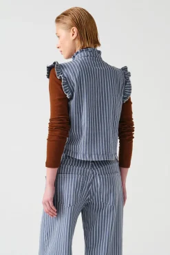 Seventy+Mochi Su0026M Pablo Waitscoat in Washed Denim Stripe