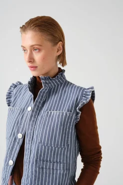 Seventy+Mochi Su0026M Pablo Waitscoat in Washed Denim Stripe