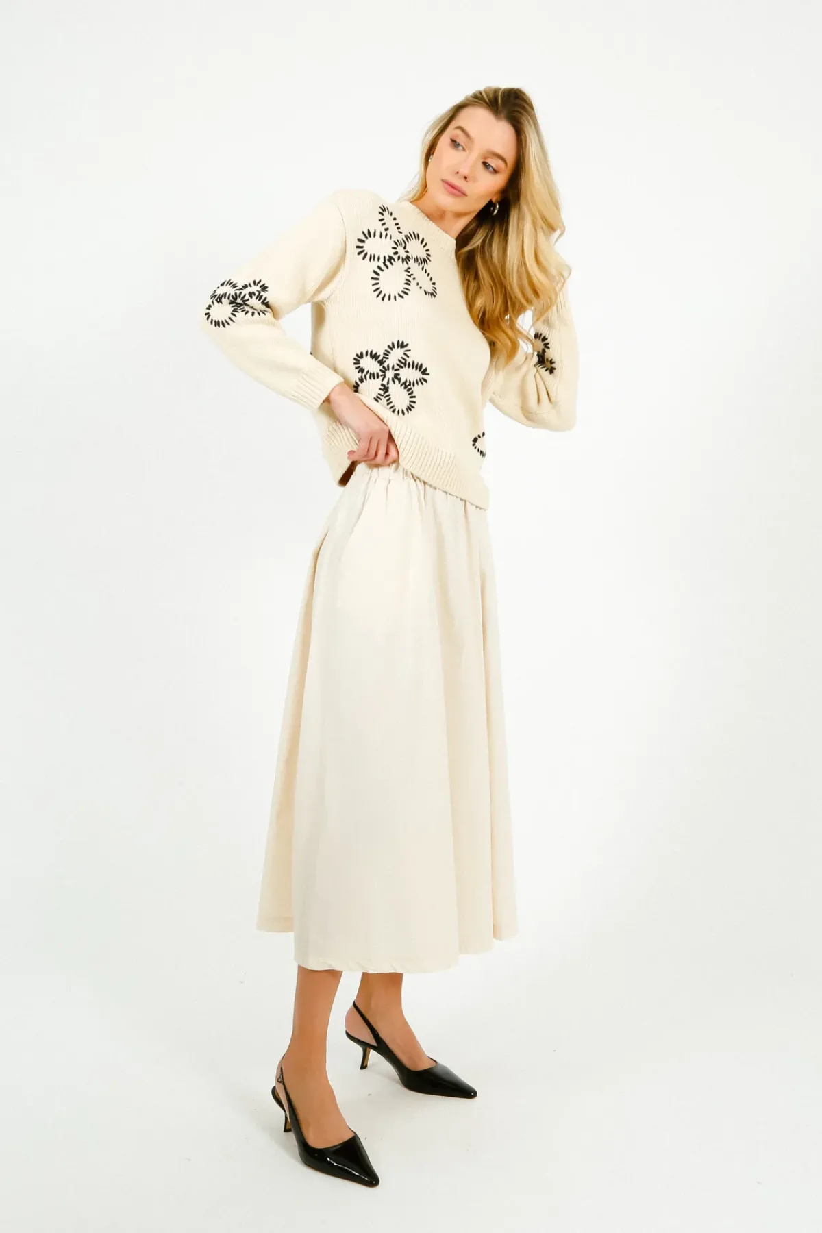 Tinsels Alex Paper Cotton Skirt in Cream