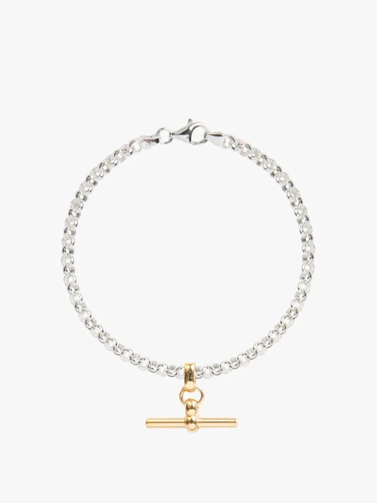 Tilly Sveaas TS Silver Belcher Bracelet With Gold T-Bar