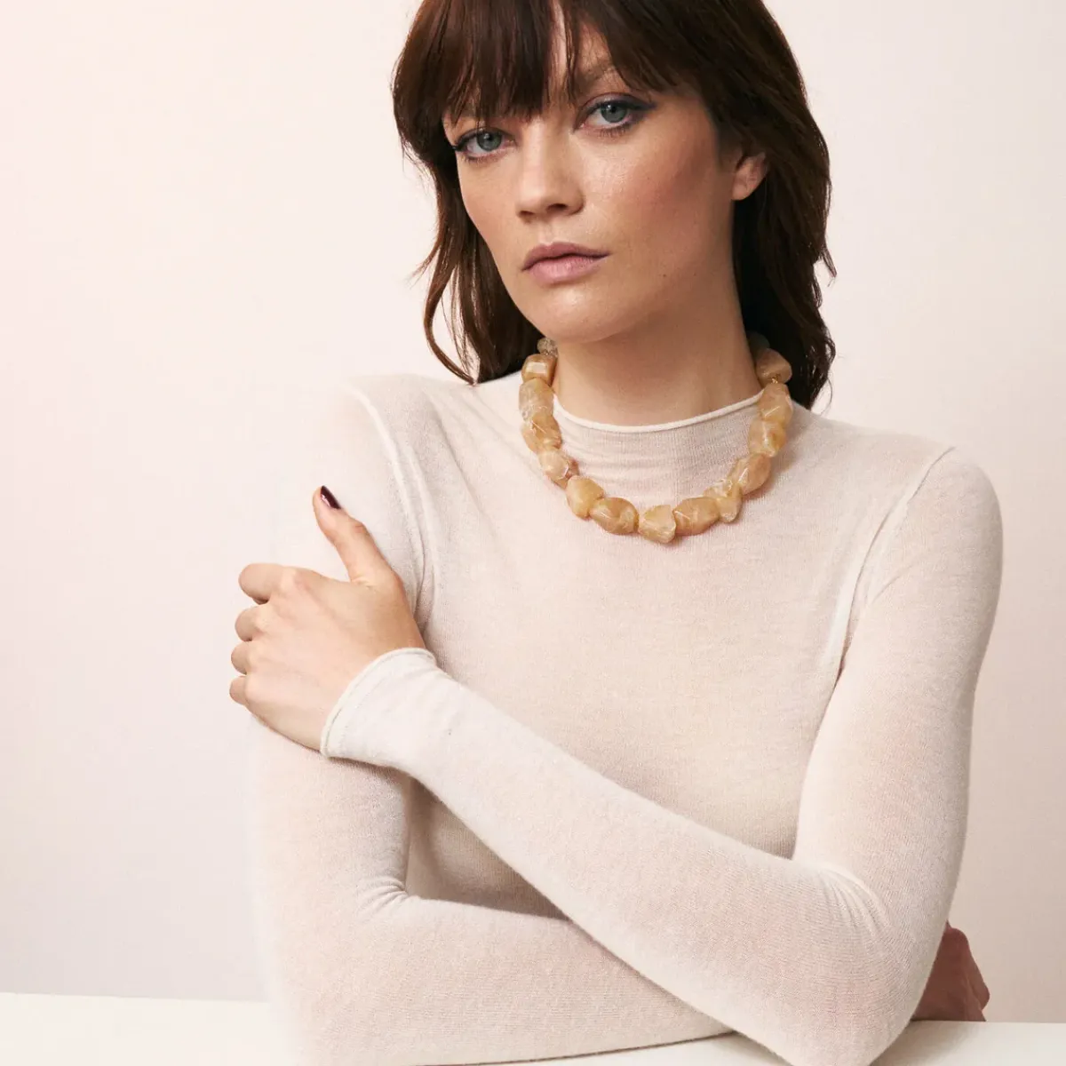 Vanessa Baroni VBARONI Stone Shaped Necklace in Honey Marble