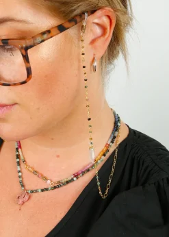 Zoi Palace Glasses Chain, Pyrite, Emerald, Snake, Stars